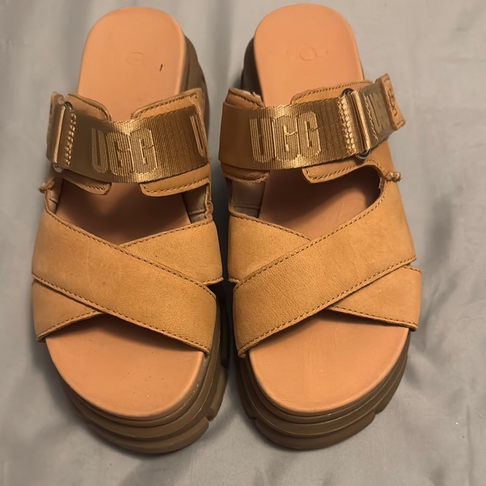 UGG Camel Criss-Cross Platform Sandals